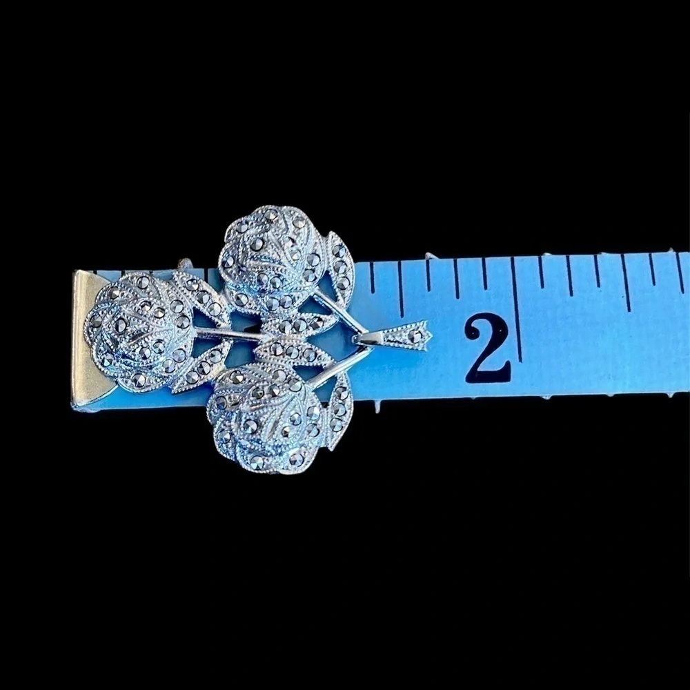 Vintage Theda Sterling Silver Flower Pendant with Sparkling Marcasite Stones